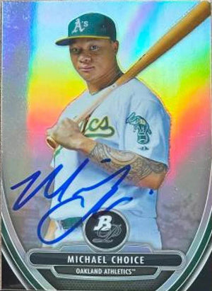 Michael Choice Signed 2013 Bowman Platinum Prospects Chrome Baseball Card - Oakland A's