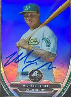 Michael Choice Signed 2013 Bowman Platinum Prospects Chrome Purple Baseball Card - Oakland A's