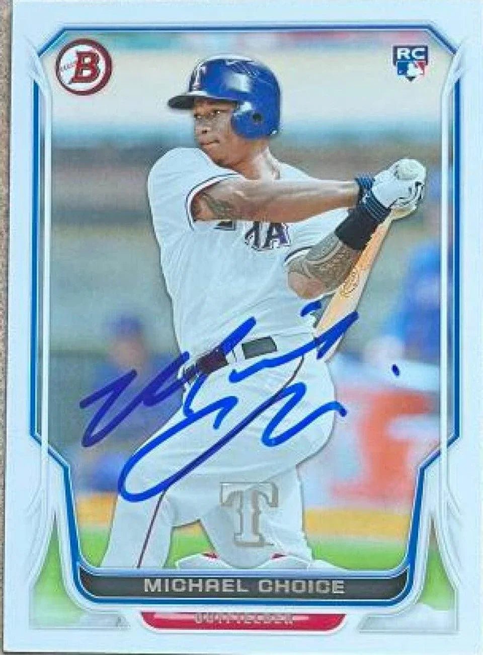 Michael Choice Signed 2014 Bowman Baseball Card - Texas Rangers