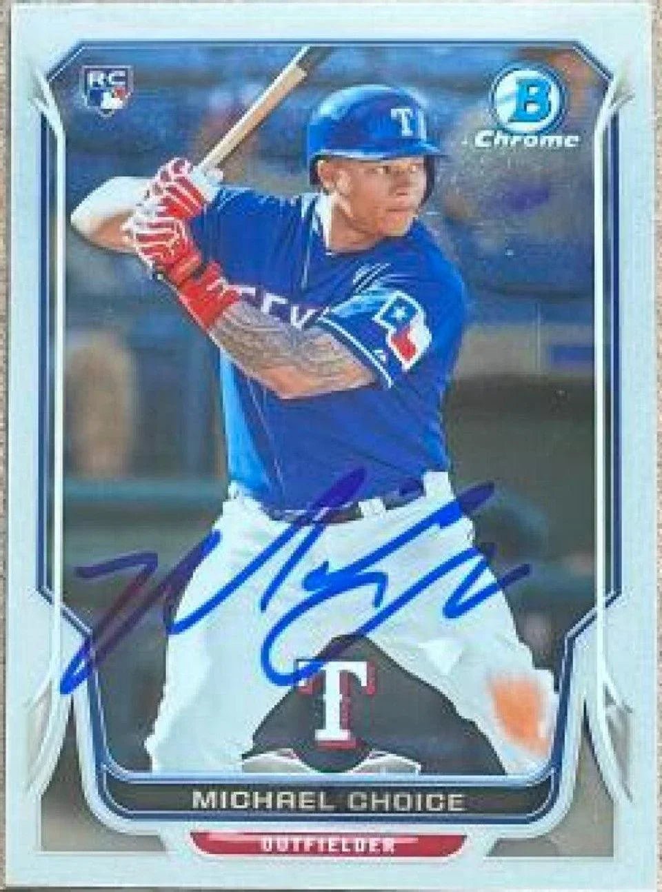 Michael Choice Signed 2014 Bowman Chrome Baseball Card - Texas Rangers