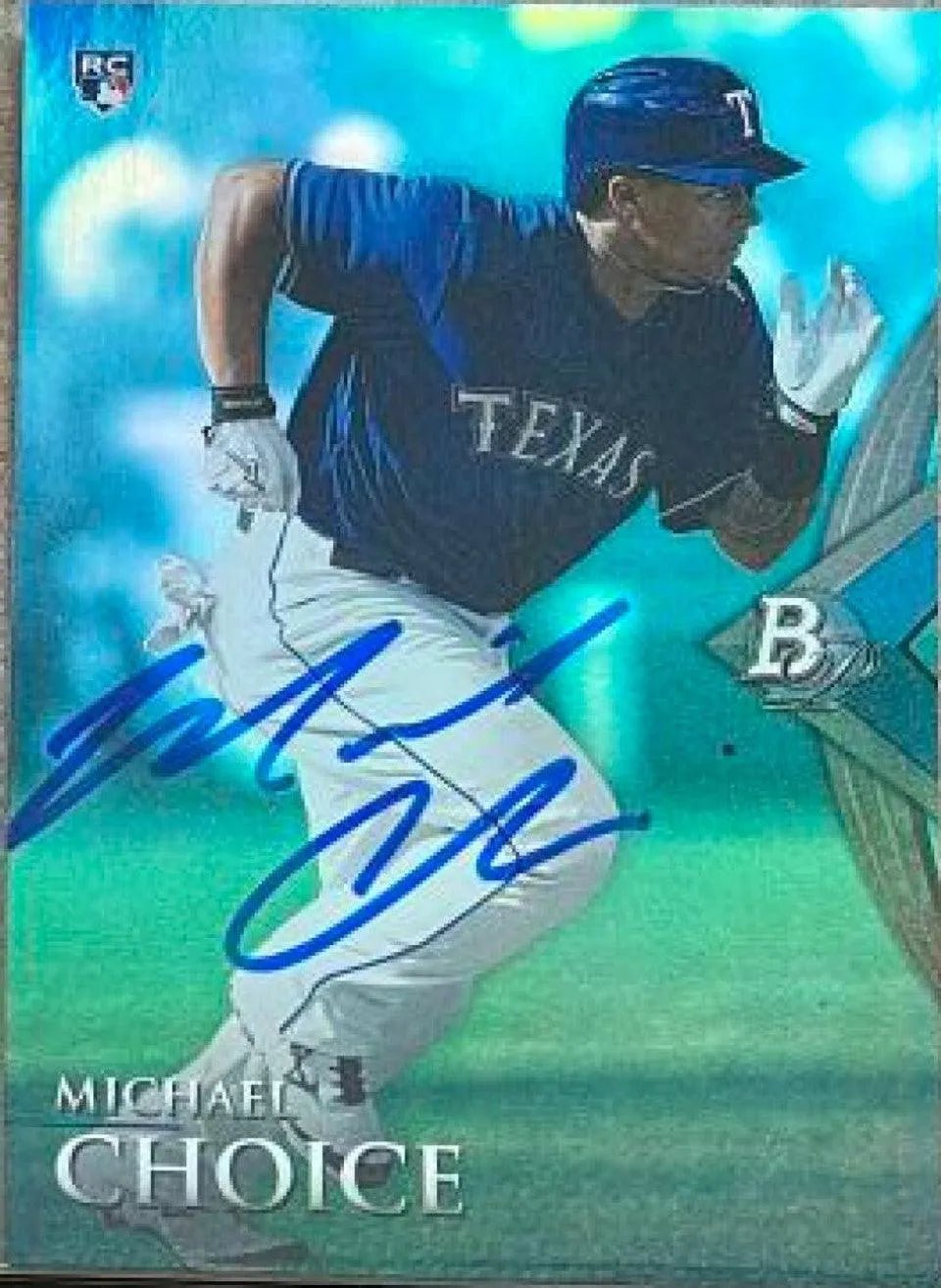 Michael Choice Signed 2014 Bowman Platinum Sapphire Baseball Card - Texas Rangers