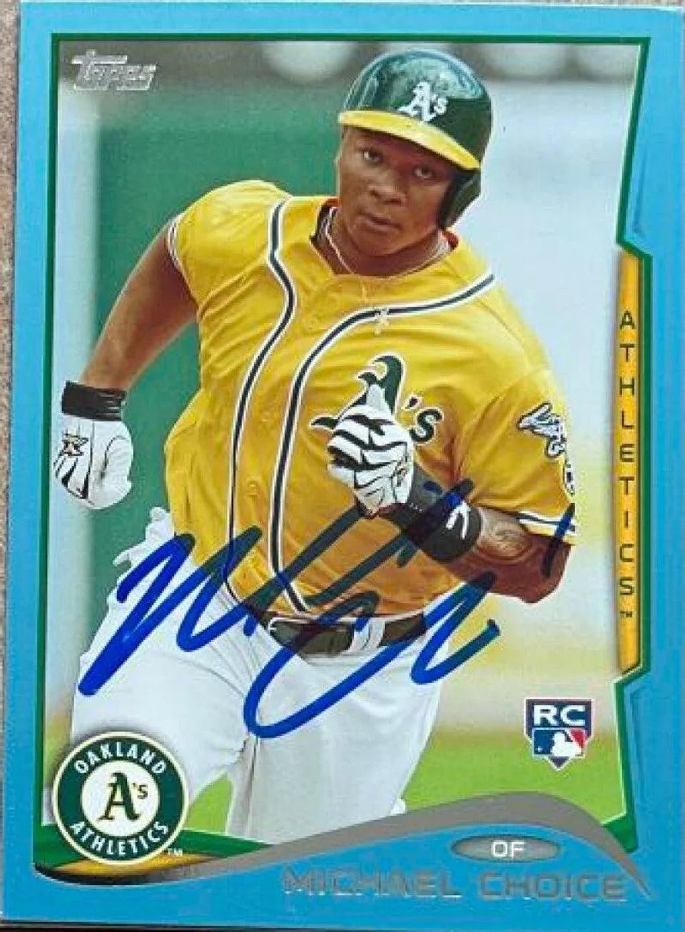 Michael Choice Signed 2014 Topps Blue Baseball Card - Oakland A's