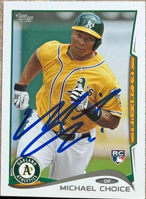 Michael Choice Signed 2014 Topps Mini Baseball Card - Oakland A's