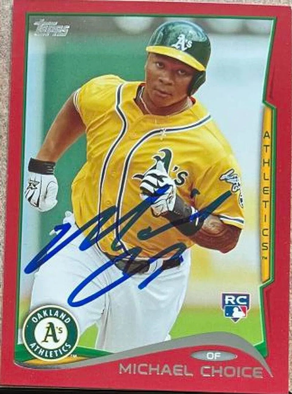 Michael Choice Signed 2014 Topps Red Baseball Card - Oakland A's