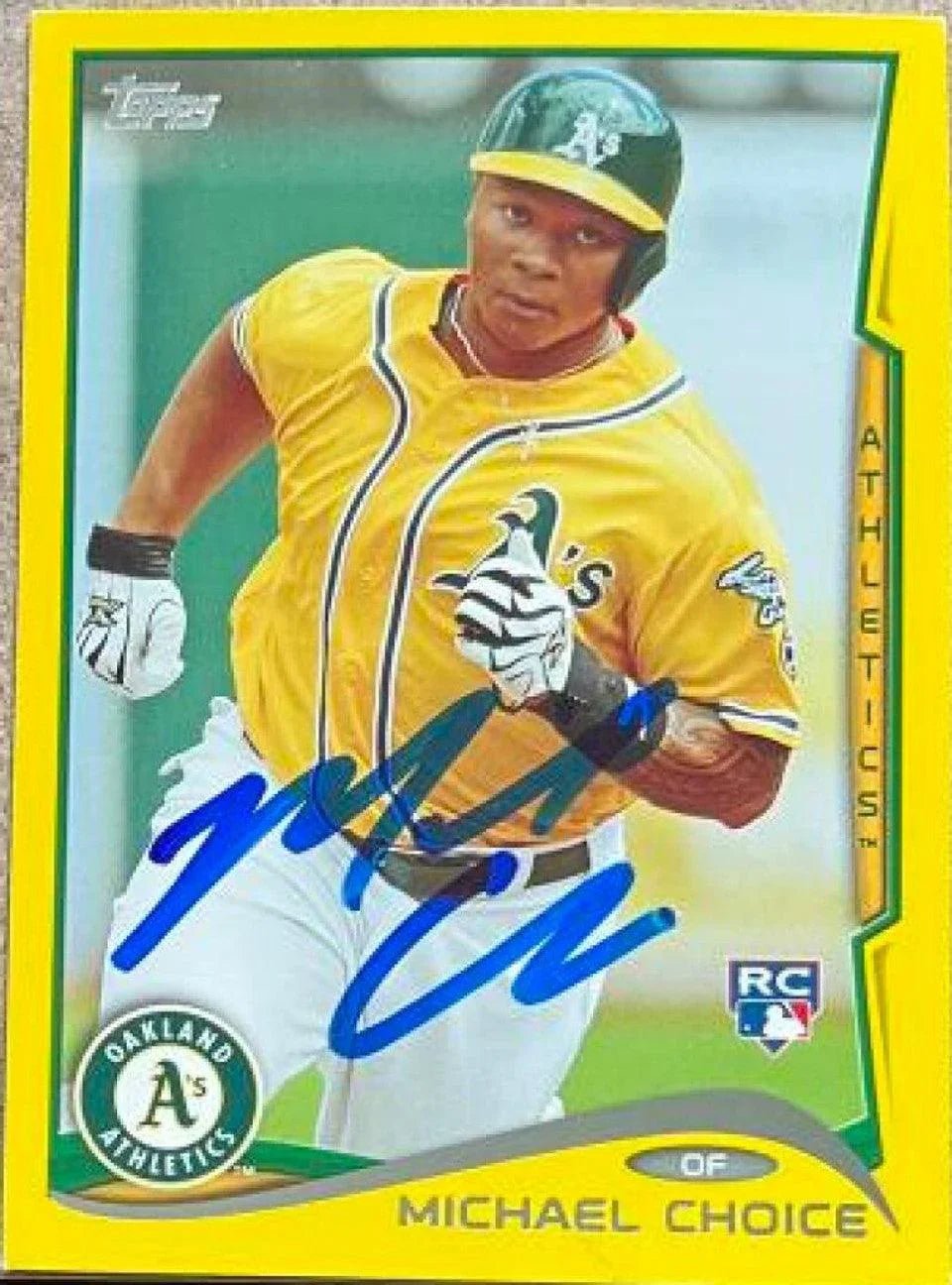 Michael Choice Signed 2014 Topps Yellow Baseball Card - Oakland A's