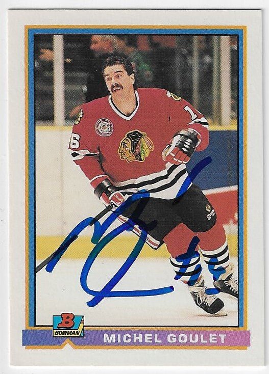 Michel Goulet Signed 1991-92 Bowman Hockey Card - Chicago Blackhawks