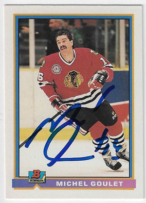 Michel Goulet Signed 1991-92 Bowman Hockey Card - Chicago Blackhawks