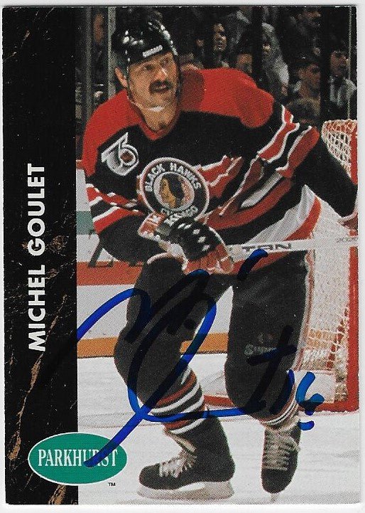 Michel Goulet Signed 1991-92 Parkhurst Hockey Card - Chicago Blackhawks #36