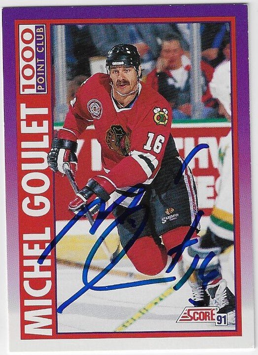 Michel Goulet Signed 1991-92 Score Hockey Card - Chicago Blackhawks