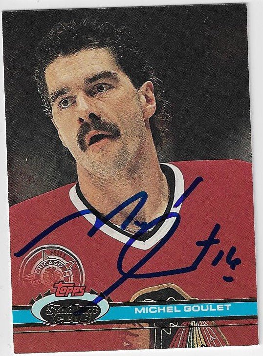 Michel Goulet Signed 1991-92 Topps Stadium Hockey Card - Chicago Blackhawks