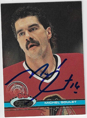 Michel Goulet Signed 1991-92 Topps Stadium Hockey Card - Chicago Blackhawks
