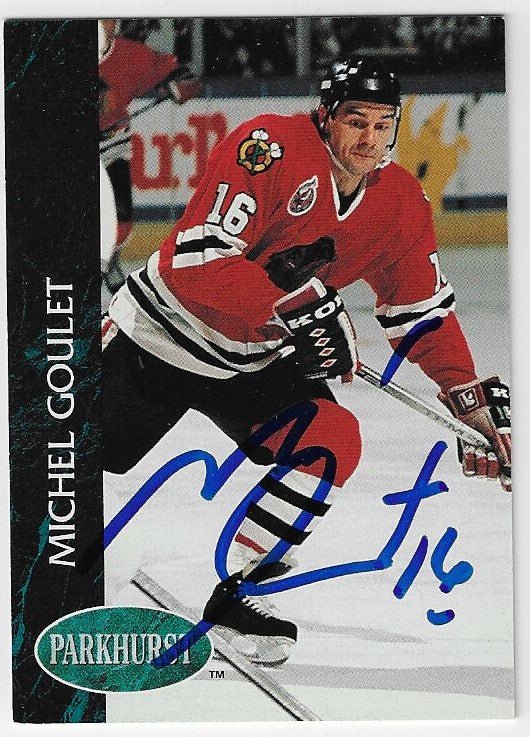 Michel Goulet Signed 1992-93 Parkhurst Hockey Card - Chicago Blackhawks
