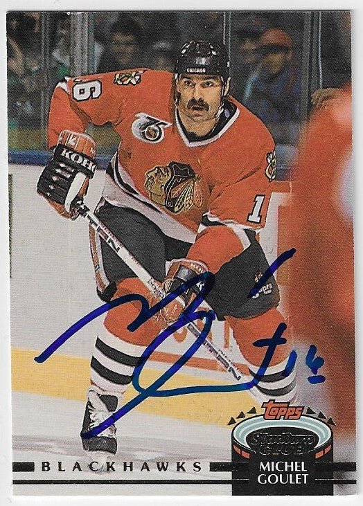 Michel Goulet Signed 1992-93 Topps Stadium Hockey Card - Chicago Blackhawks