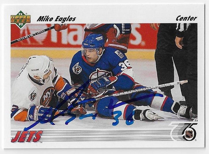 Mike Eagles Signed 1991-92 Upper Deck Hockey Card - Winnipeg Jets