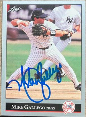Mike Gallego Signed 1992 Leaf Baseball Card - New York Yankees - PastPros