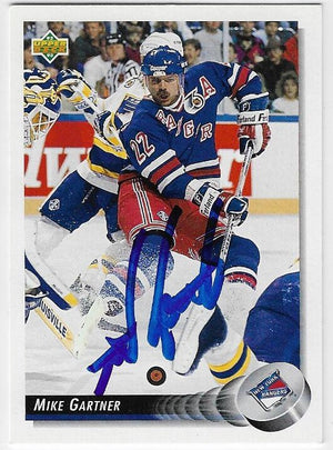 Mike Gartner Signed 1992-93 Upper Deck Hockey Card - New York Rangers