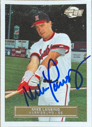 Mike Lansing Signed 1992-93 Fleer Excel Baseball Card - Harrisburg Senators - PastPros