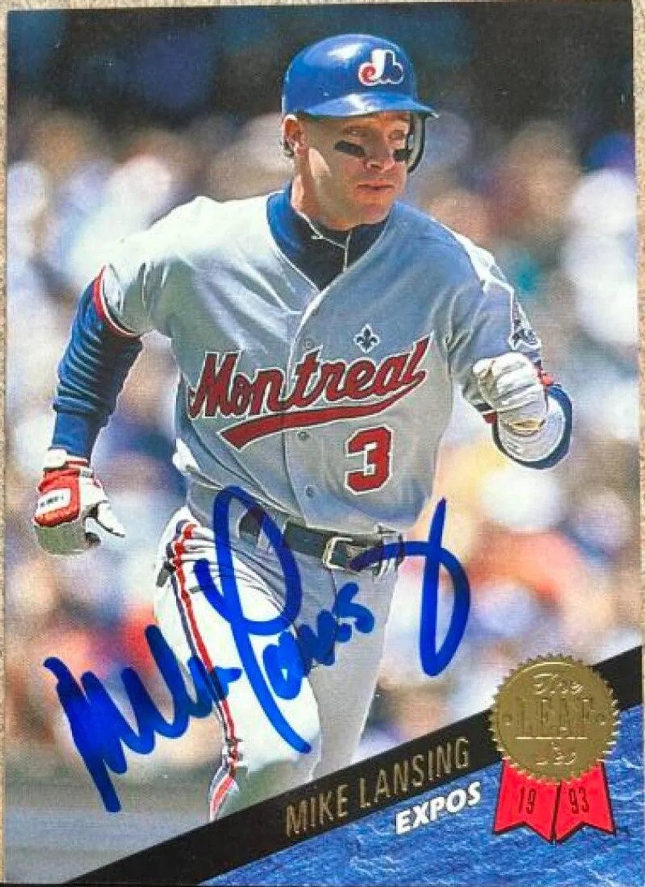 Mike Lansing Signed 1993 Leaf Baseball Card - Montreal Expos