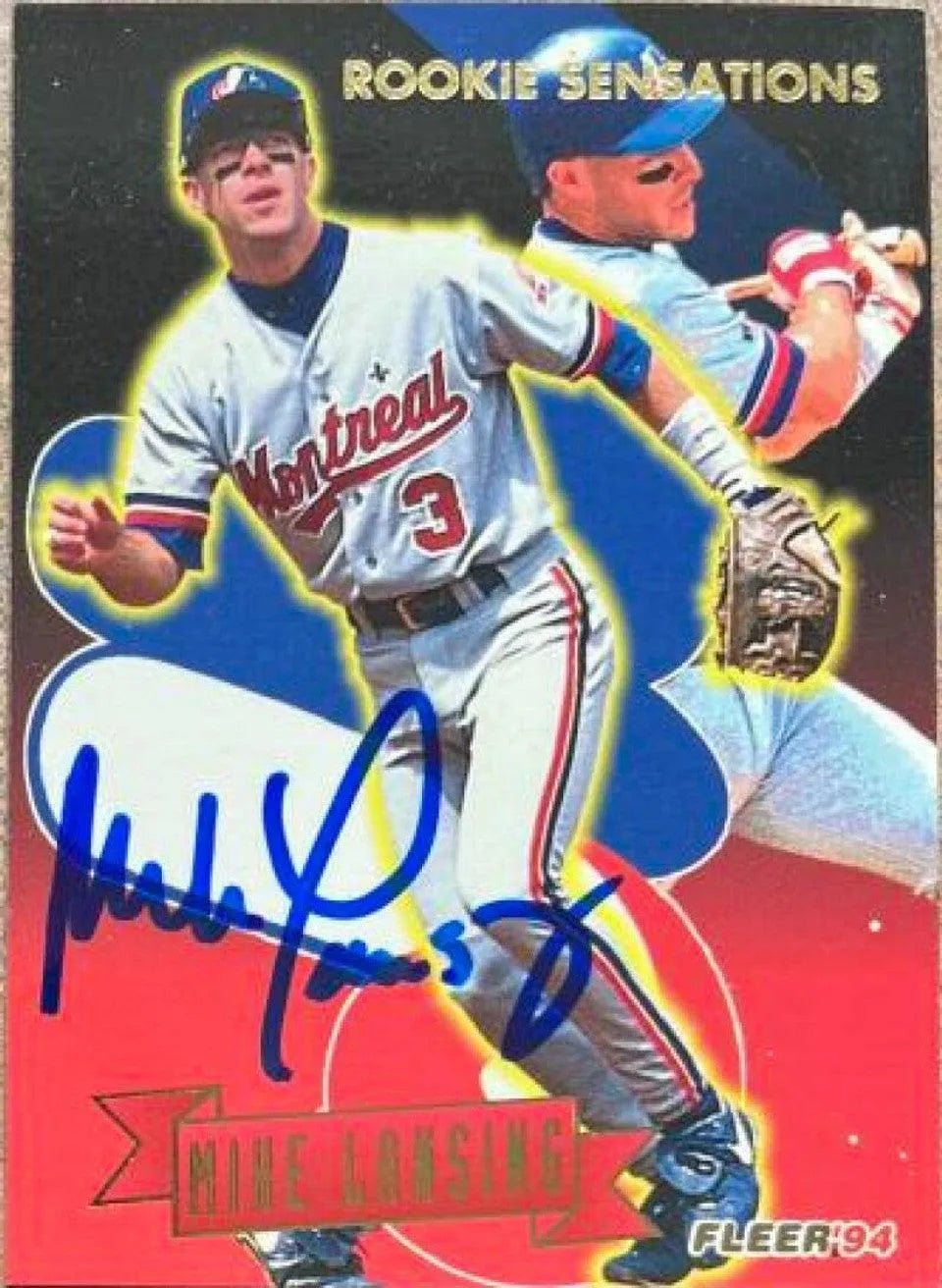 Mike Lansing Signed 1994 Fleer Rookie Sensations Baseball Card - Montreal Expos