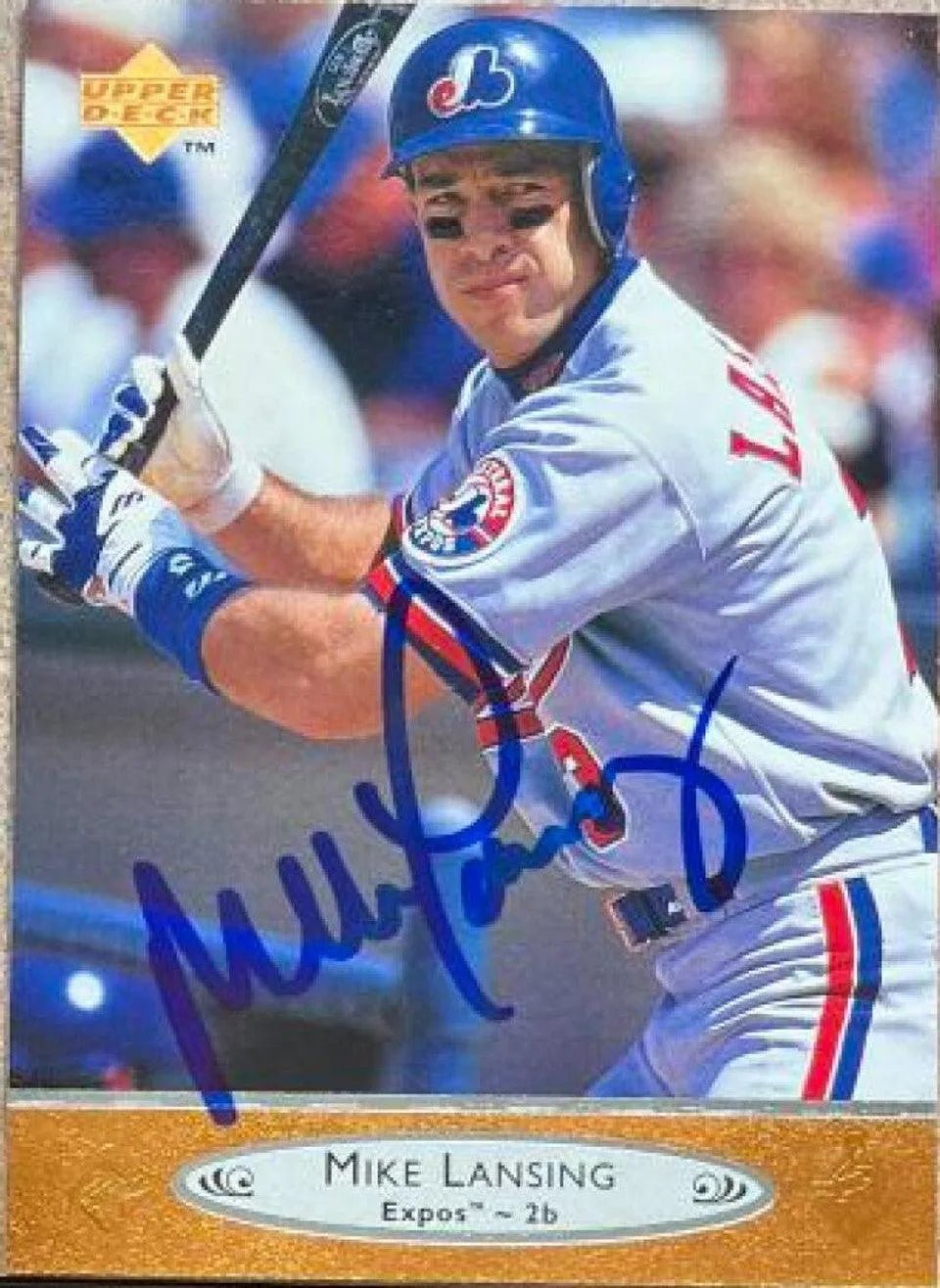 Mike Lansing Signed 1996 Upper Deck Baseball Card - Montreal Expos