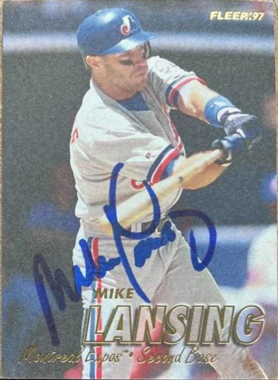 Mike Lansing Signed 1997 Fleer Baseball Card - Montreal Expos