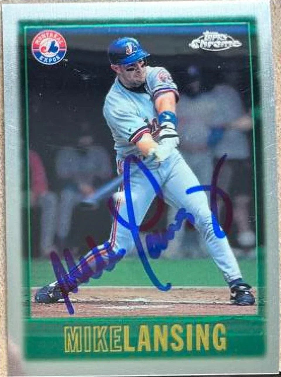 Mike Lansing Signed 1997 Topps Chrome Baseball Card - Montreal Expos