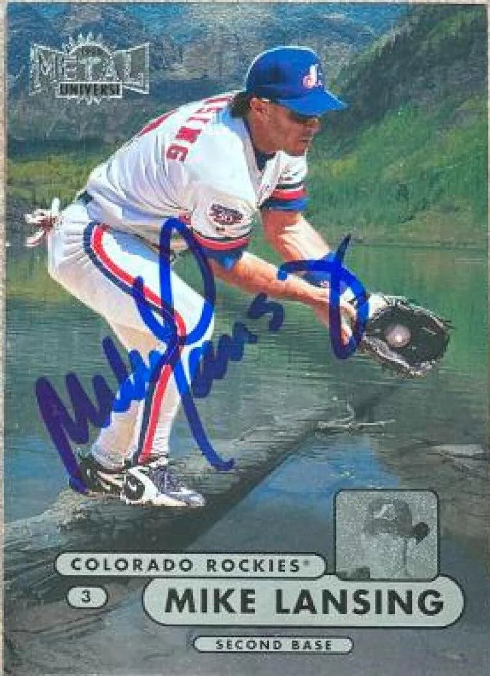 Mike Lansing Signed 1998 Metal Universe Baseball Card - Colorado Rockies