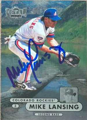 Mike Lansing Signed 1998 Metal Universe Baseball Card - Colorado Rockies