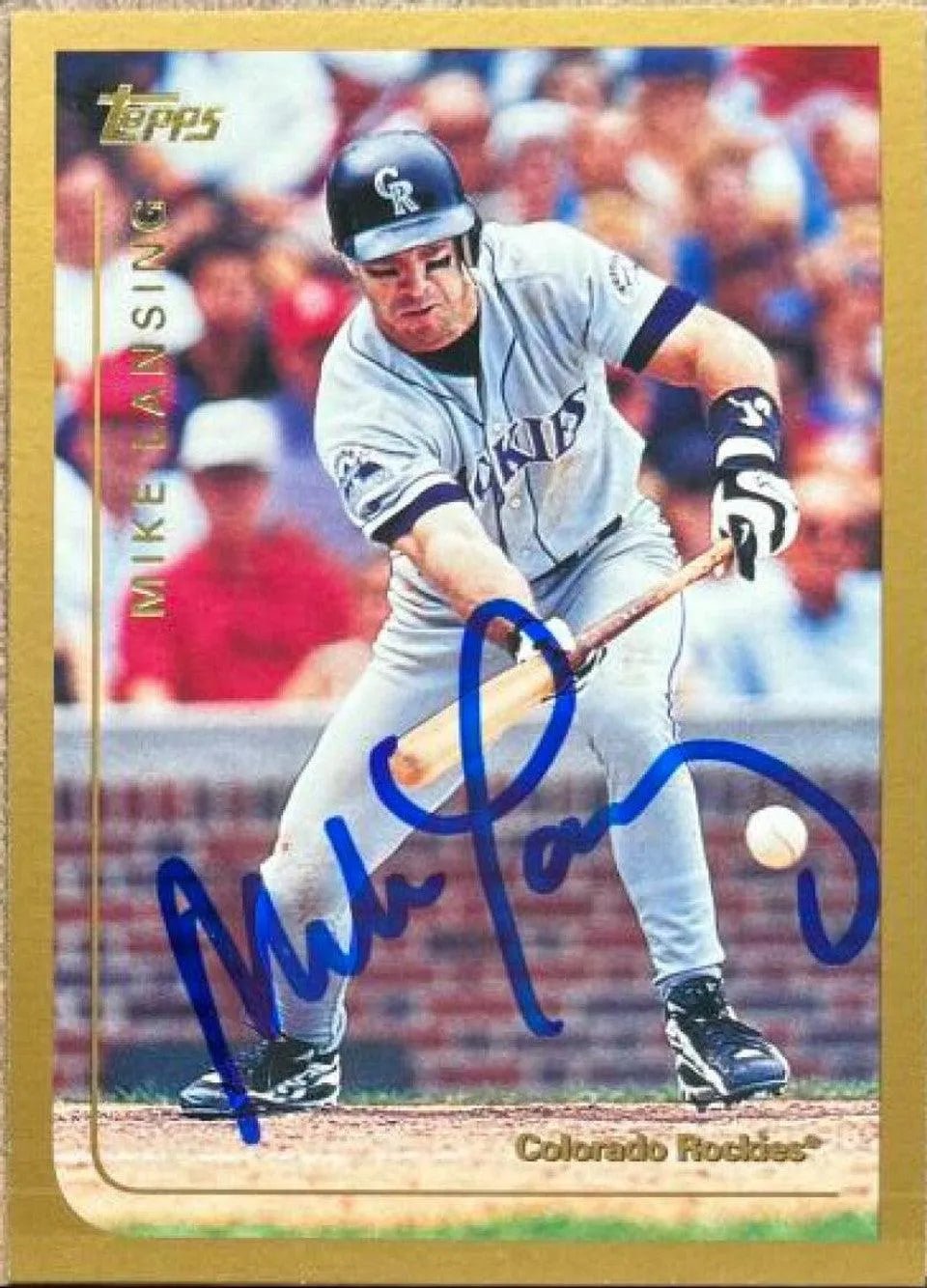 Mike Lansing Signed 1999 Topps Baseball Card - Colorado Rockies