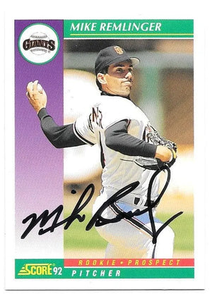 Mike Remlinger Signed 1992 Score Baseball Card - San Francisco Giants - PastPros