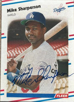 Mike Sharperson Signed 1988 Fleer Baseball Card - Los Angeles Dodgers - PastPros
