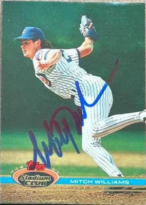 Mitch Williams Signed 1991 Stadium Club Baseball Card - Chicago Cubs