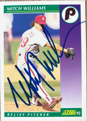 Mitch Williams Signed 1992 Score Baseball Card - Philadelphia Phillies - PastPros
