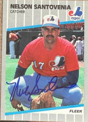 Nelson Santovenia Autographed 1989 Fleer Glossy Baseball Card - Montreal Expos #393