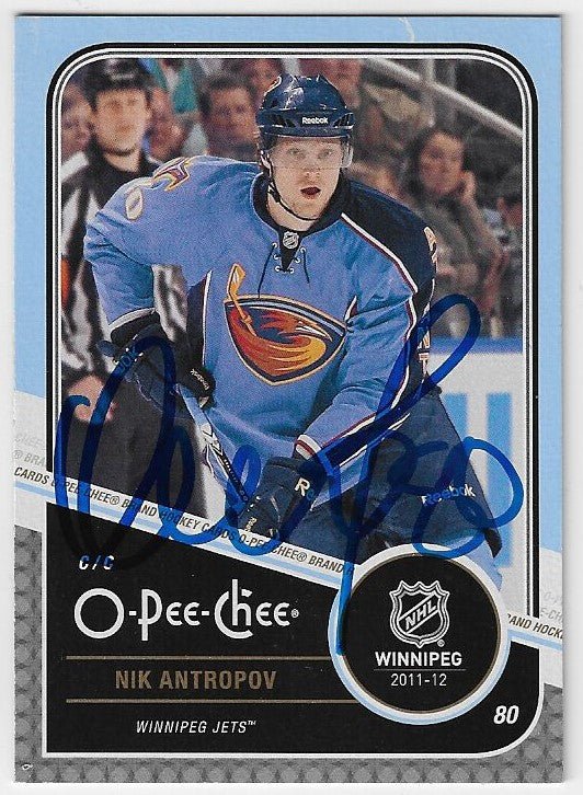 Nik Antropov Signed 2011-12 O-Pee-Chee Hockey Card - Atlanta Thrashers / Winnipeg Jets
