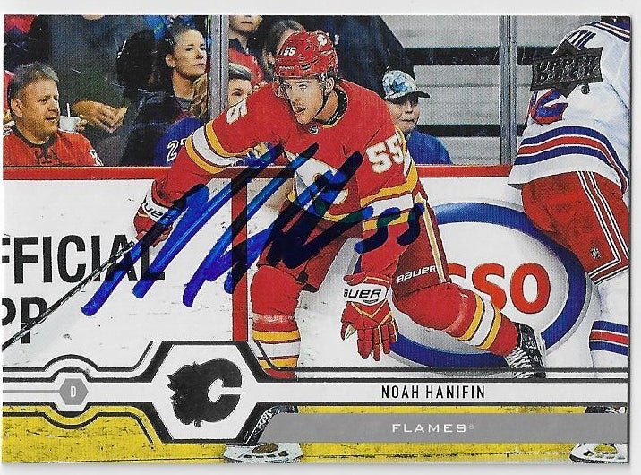 Noah Hanifin Signed 2019-20 Upper Deck Hockey Card - Calgary Flames