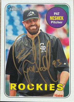 Pat Neshek Signed 2015 Topps Heritage Baseball Card - Colorado Rockies (gold ink) - PastPros