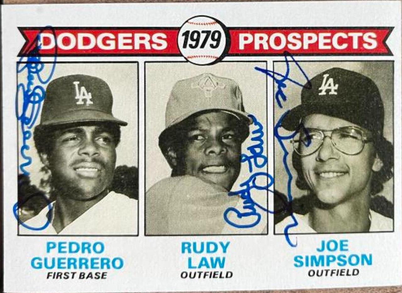 Pedro Guerrero, Rudy Law & Joe Simpson Multi-Signed 1979 Topps Baseball Card - Los Angeles Dodgers - PastPros