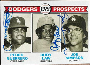 Pedro Guerrero, Rudy Law & Joe Simpson Multi-Signed 1979 Topps Baseball Card - Los Angeles Dodgers - PastPros