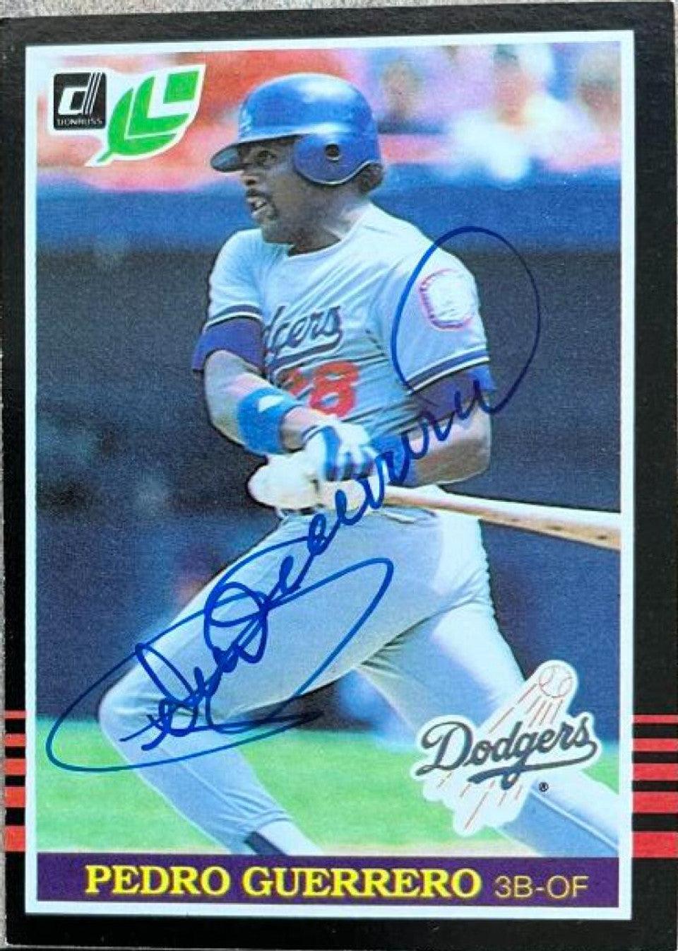 Pedro Guerrero Signed 1985 Leaf Baseball Card - Los Angeles Dodgers - PastPros