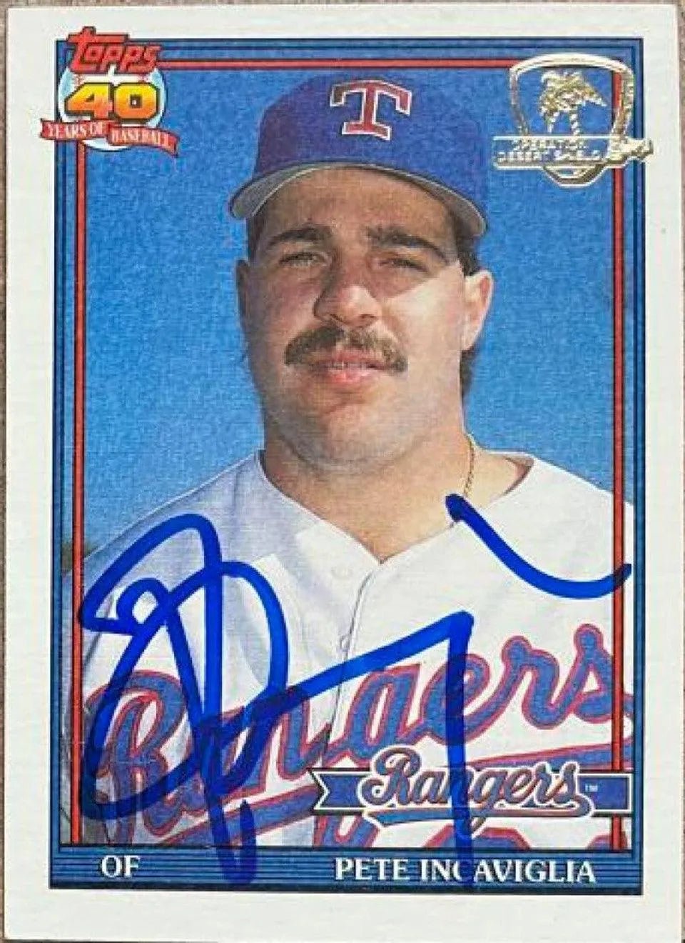 Pete Incaviglia Signed 1991 Topps Desert Shield Baseball Card - Texas Rangers
