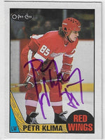 Petr Klima Signed 1987 - 88 O - Pee - Chee Hockey Card - Detroit Red Wings - PastPros