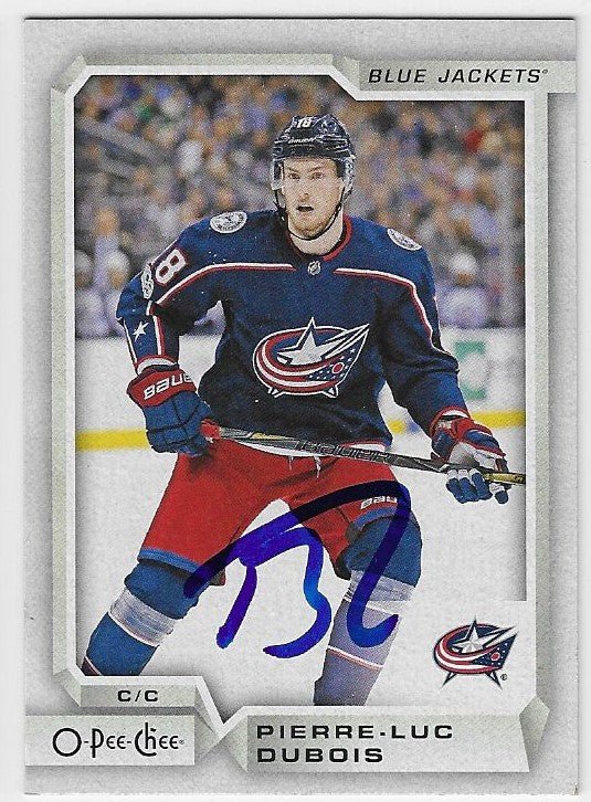 Pierre-Luc Dubois Signed 2018-19 O-Pee-Chee Hockey Card - Columbus Blue Jackets