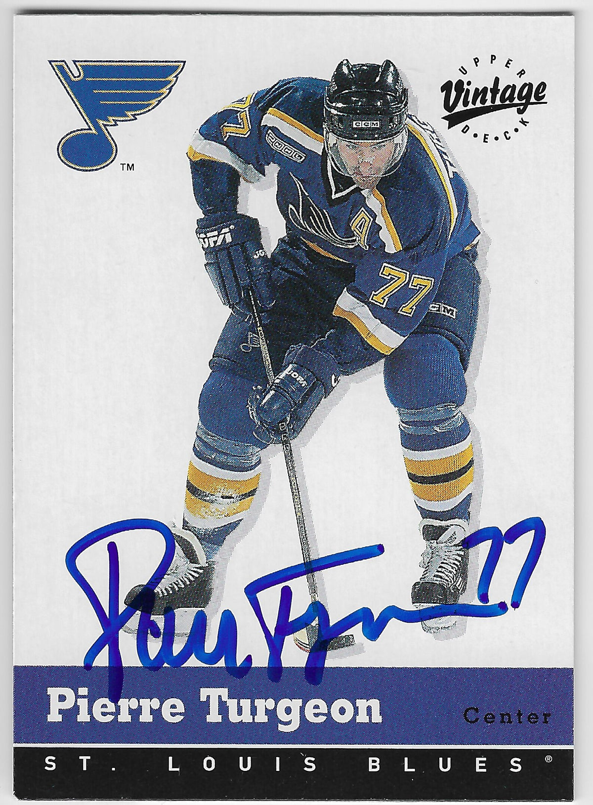 Pierre Turgeon Signed 2000-01 Upper Deck Vintage Hockey Card - St Louis Blues