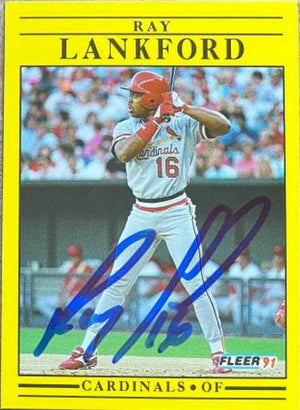 Ray Lankford Signed 1991 Fleer Baseball Card - St Louis Cardinals
