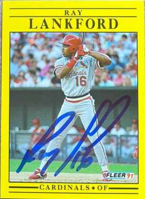 Ray Lankford Signed 1991 Fleer Baseball Card - St Louis Cardinals - PastPros