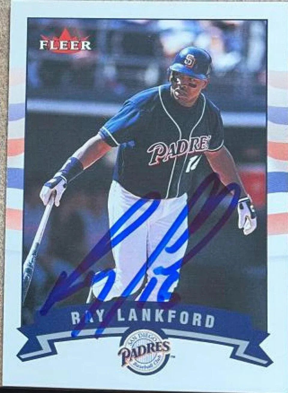 Ray Lankford Signed 2002 Fleer Baseball Card - San Diego Padres