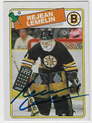Rejean (Reggie) Lemelin Signed 1988-89 O-Pee-Chee Hockey Card - Boston Bruins