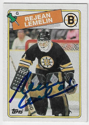 Rejean (Reggie) Lemelin Signed 1988-89 Topps Hockey Card - Boston Bruins