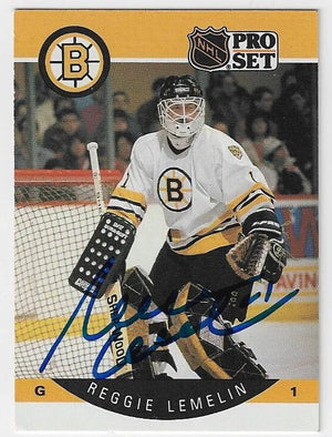 Rejean (Reggie) Lemelin Signed 1990-91 Pro Set Hockey Card - Boston Bruins